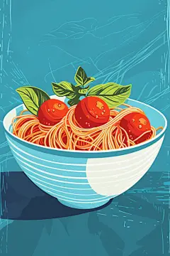 美味番茄意大利面西餐插画