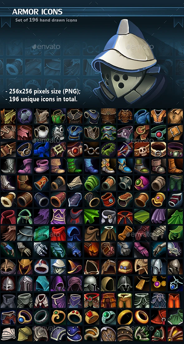 装甲图标包,其他游戏资产Armor Icon Pack - Miscellaneous Game Assets2 d、冒险、盔甲、收集、工艺 ...