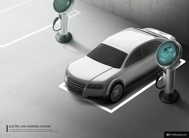 停车位商务轿车智能充电桩绿色能源环保海报...