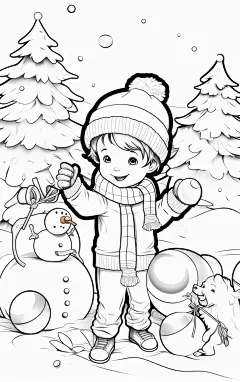 简约冬天玩雪堆雪人场景素材图片AI图