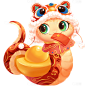 蛇年春节厚涂插画拟人蛇生肖元素贴纸