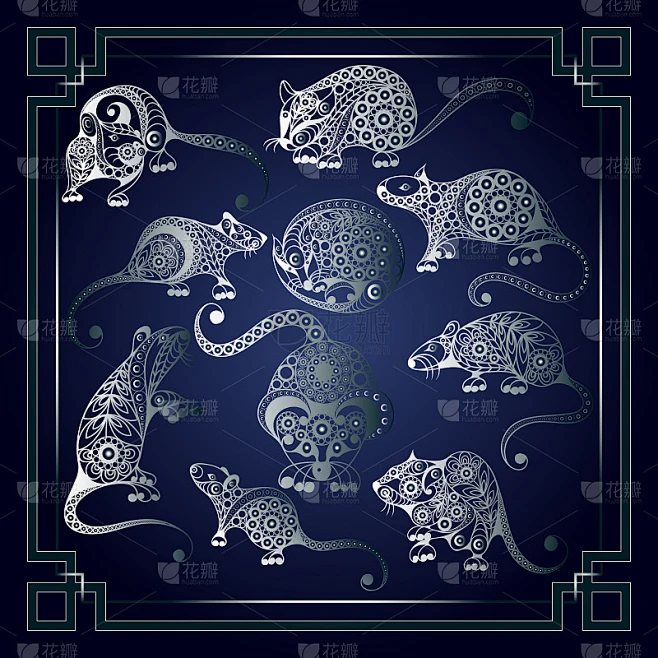 Graphic illustration with decorative rats_set素材-花瓣网