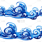 无尽的水彩背景，无缝模式与漩涡和海浪的大海。