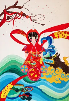 中国风小红帽-画个缘吧_中西结合,插画,小红帽_涂鸦王国插画