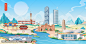 连云港地标建筑城市手绘插画