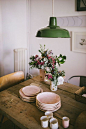 pink plants on a tablescape: 