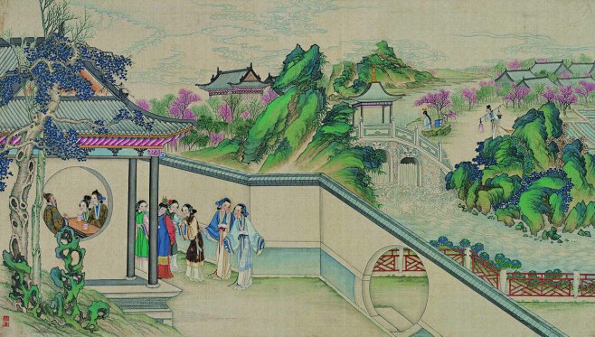 全本红楼梦图》是清代民间画家孙温所绘《红楼梦》大幅绢本工笔彩绘