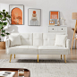 Miscoos Cream Velvet Futon Sofa Bed with Gold Metal Legs Love Seats, Pure White