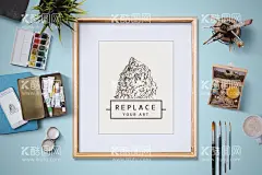 绘画样机  - 源文件下载【酷图网】绘画样机,画画,绘画,写生,场景,画室场景,矢量工作场景,矢量花架,卡通绘画工具,矢量画画工具,艺术家工作,画板,油画,画笔,颜料,画室一角,画画灯光,美术工具,文具,相框