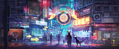 半抹灯芯采集到都市霓虹科幻美学,250 款赛博朋克场景插画