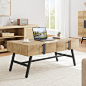 Amazon.com: GAOMON Center Table Industrial Coffee Table 42" Mid-Century Modern Nature Wood Living Room Table with Drawer Cocktail Table with Storage Wood Coffee Table Metal Frame Living Room Easy Assemble : Home & Kitchen