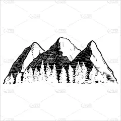 手绘山在素描风格孤立在白色背景。矢量插图。