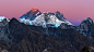 Sunset over Mount Everest and Renjo La Pass.