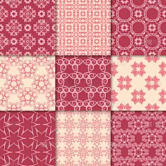 樱桃红和米色的花卉装饰品。无缝模式的集合