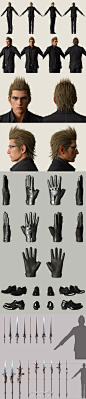 最终幻想15官方人物设定，包括人物发型、服装、武器等等。这样近距离看，人物建模还是很美型的~ ​​​​