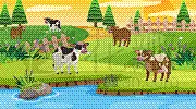 scene with cows in field