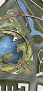 城市公园景观彩平图PSD素材环湖湿地公园景观规划总图彩平ps素材