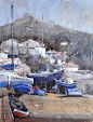 Port from Canical, Madeira, Portugal by Eugen Chisnicean Watercolor ~ 60cm x 45cm