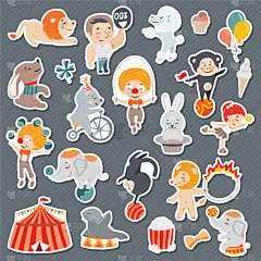 马戏团,表演者,小丑,魔术师,明亮,可爱的,愉悦,收集,复古,庆祝