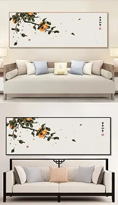 新中式手绘水墨事事如意客厅民俗床头装饰画