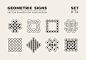 Set of eight minimalistic trendy shapes. Stylish vector logo emblems for Your design. Simple geometric signs collection.