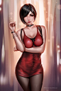 liangxing（粱星）作品高清红裙短发美女动漫图片