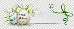 Paper Banner Green Ribbon Ostern Easter Eggs