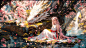 72100986-2179566399-1girl,long hair,dragon,dress,flower,white dress,white hair,pink flower,water,sitting,petals,outdoors,solo,very long hair,hair or