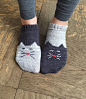 These are two-toned, toe-up ankle socks with a kitty on the toe and foot. They feature a simple short-row heel. They can be made Yin and Yang style with contrasting colors or two of a kind. This is my first foray into design and I had a lot of fun. Feel f