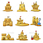 沙塔海滩图标集卡通风格——杂项矢量Sandcastle Beach Icons Set Cartoon Style - Miscellaneous Vectors海滩、水桶、建筑、卡通城堡,孩子,孩子,颜色,五彩缤纷,梦想,快乐,节日,图标,说明,孤立的,中世纪,海洋,玩耍,沙滩,沙盒,沙塔,雕塑,大海,集,铁锹,夏天,旅游、塔,假期,矢量 beach, bucket, building, cartoon, castle, child, children, color, colorful, dream, 