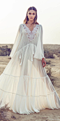 asaf dadush 2019 bridal flare long sleeves embellished v neckline sheer kaftan tent romantic boho chic a line wedding dress (13) mv