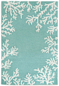 Coral Bordered Aqua Area Rug: 