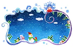 蓝色唯美手绘清新卡通水彩儿童素材