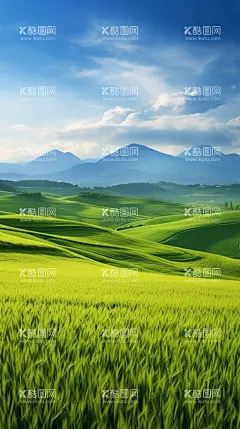 麦浪  - 源文件下载【酷图网】插画,插图,壁纸,头像,背景,彩绘,色彩,画报,景物,虚拟,梦幻,美景,风景,风光,绝美,创意,漫画,CG,水彩,丙烯,油画,高清,仿真,麦地,麦田,水稻,稻田,大麦,麦苗,田地,土地,远山,蓝天,白云,树,麦浪,麦芒