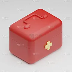 等角3D渲染木制急救箱玩具，疫苗接种运动为群体免疫儿童保护流行病的概念设计，白色背景与复制空间