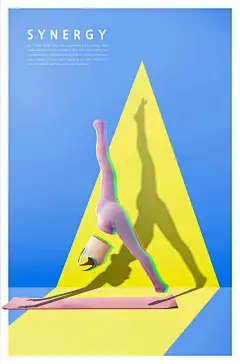 抽象多彩失真效果体操运动套装海报设计psd模板  