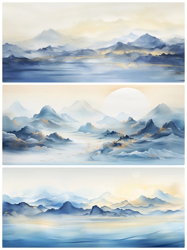 东方美学-鎏金粉蓝_新中式国风山水抽象插画_1_Ai法师多多侠_来自小红书网页版
