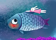 哲理兔系列插画-和鱼一起游泳