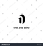 one and zero logo design with hidden space concept