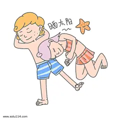 七夕爱情情侣晒太阳表情包图片png免抠元素卡通手绘背景装饰免扣图片设计图案