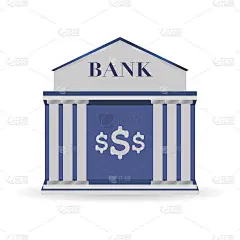 银行大楼外观。孤立的白色背景图标。蓝色与列。经典庭院平面矢量插图。金融机构概念中的货币和金融储蓄