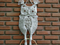 Macrame Owl 'Mother and her baby' : Wall hung decorated item  Big mama and a little owlet, made of unbleached (natural white) poly cotton twisted cord, wooden beads and handmade wicker ring.  Size: 8¼” Width x 35” Length (21.0 x 89.0 cm )  Shipping: I shi