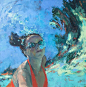 Michele Poirier-Mozzone：作者以水下的视角去绘画水面上的人物样貌，不仅画风奇特，而且每一幅画都非常有质感。
画面中描绘了水波的纹路，在不同波纹下的人物变形也非常真实形象，尤其是不同颜色的运用和搭配，让作品的呈现更加完美。