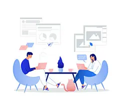 【源文件下载】 商务家庭办公电脑远程办公聊天设计会议插画AI分层设计素材