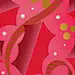 This may contain: a red poster with gold dots and circles on it's side, that says starbuck's