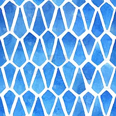 水彩几何瓷砖在蓝色。无缝手绘图案
