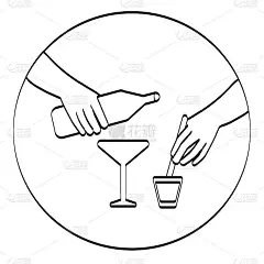 黑白矢量插图手绘线。调酒师做鸡尾酒的手。
