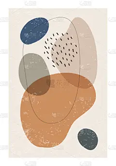 简约设计招贴画，抽象有机构图，符合当代流行的拼贴风格，可用于墙面装饰、明信片、封面设计等。