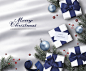 丝绸背景 蓝色主题 礼盒彩球 圣诞节海报设计PSD ti436a4606