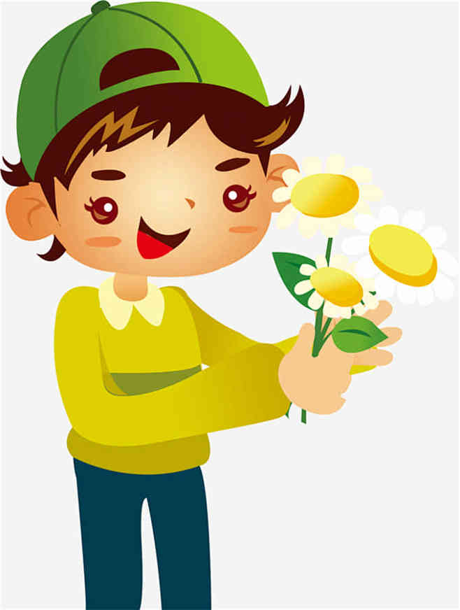 手拿鲜花的小男孩动漫人物